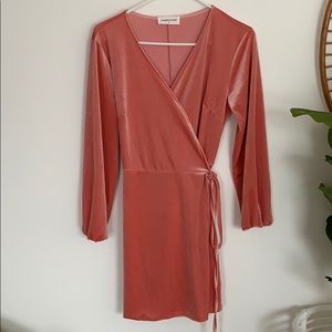 Pink velvet wrap dress